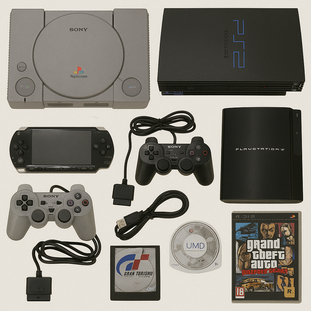 Compramos juguetes antiguos 7 Consolas PlayStation 1, 2, 3 y PSP con videojuegos antiguos y accesorios de colección