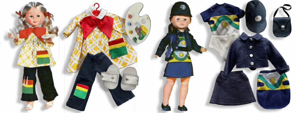 Conjuntos de Nancy originales años 70 Famosa, modelo Pintora con paleta y uniforme de Azafata