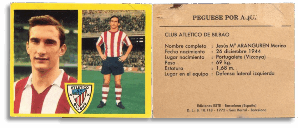 Cromo de Jesús Aranguren Atlético de Bilbao Ediciones Este Liga 1972-73