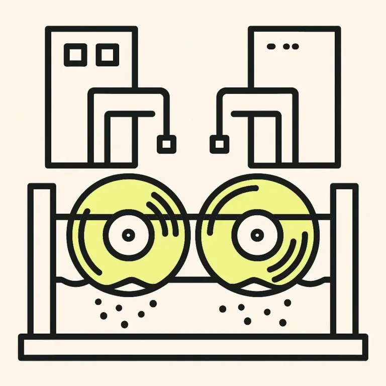 Icono minimalista de galvanoplastia con discos y reactores químicos