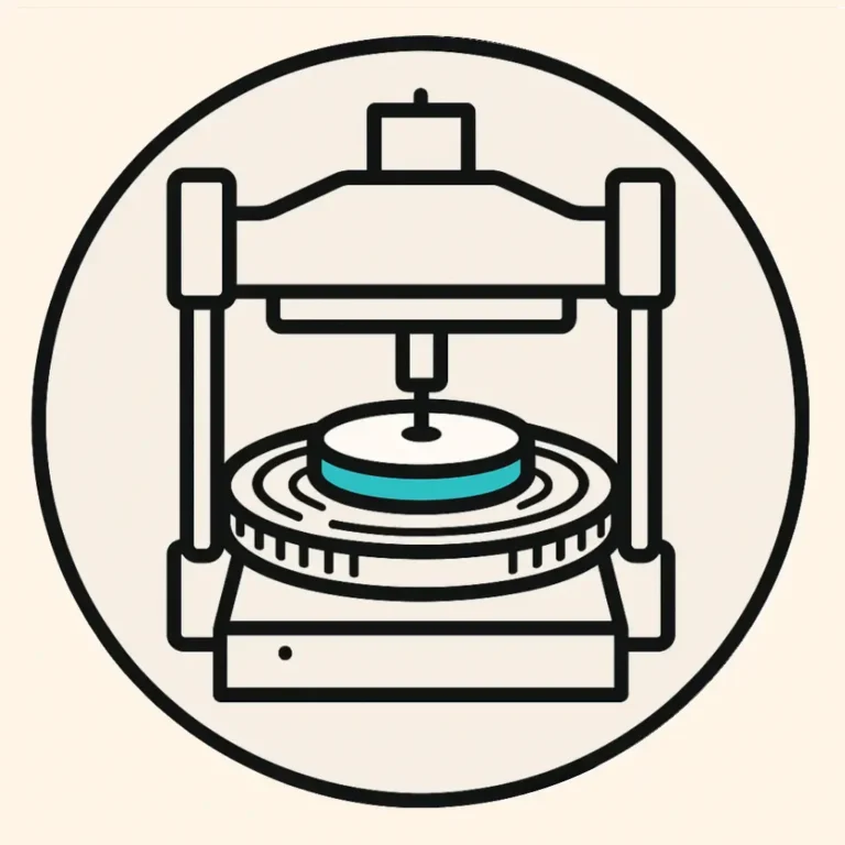 Ilustración minimalista de un puck turquesa en el centro de la prensa
