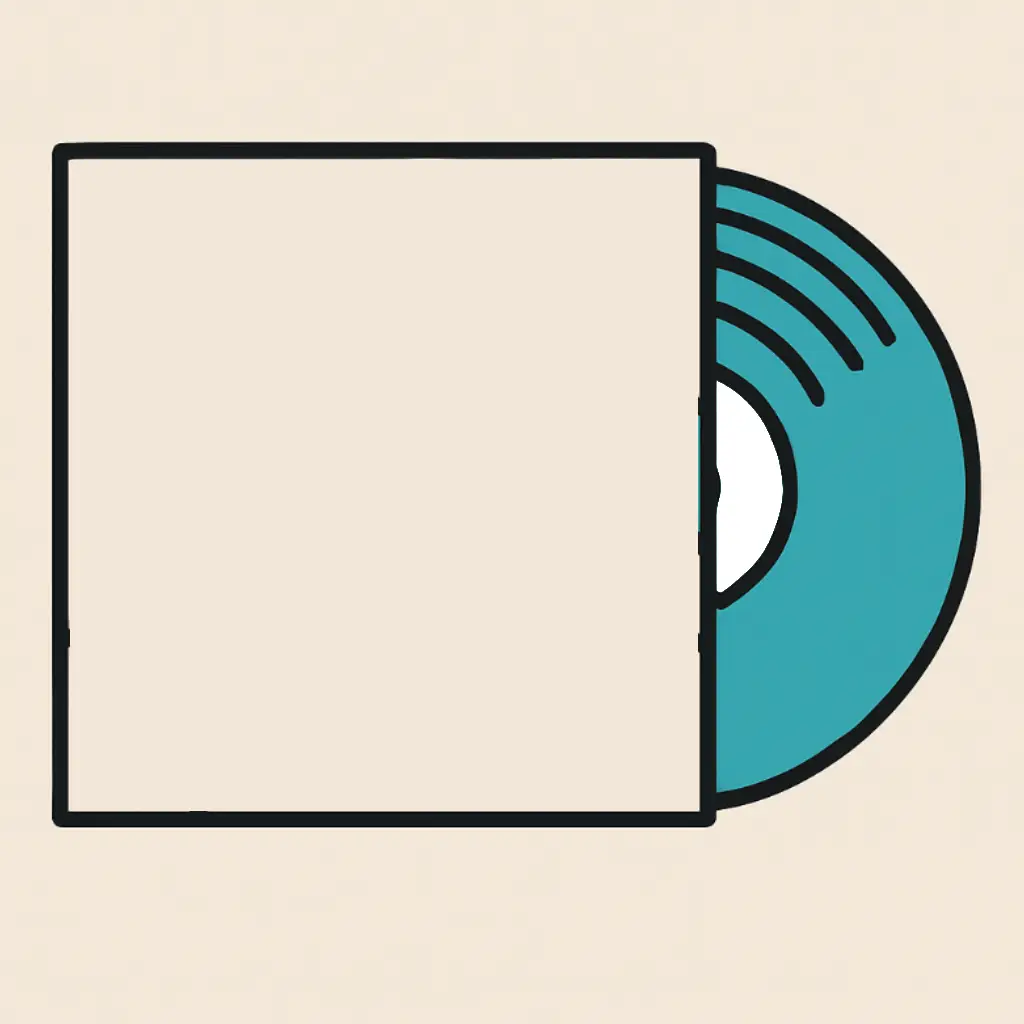 Ilustración minimalista de un vinilo turquesa delante de su carpeta