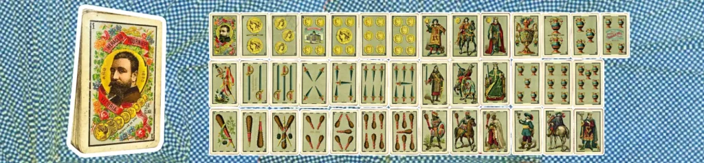 Baraja española antigua de Fournier con diseño clásico de 1879