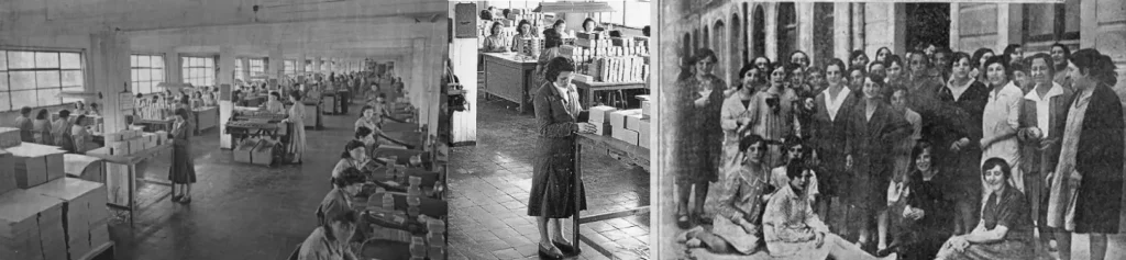 Empleadas de la fábrica Fournier de Vitoria trabajando en la producción de naipes