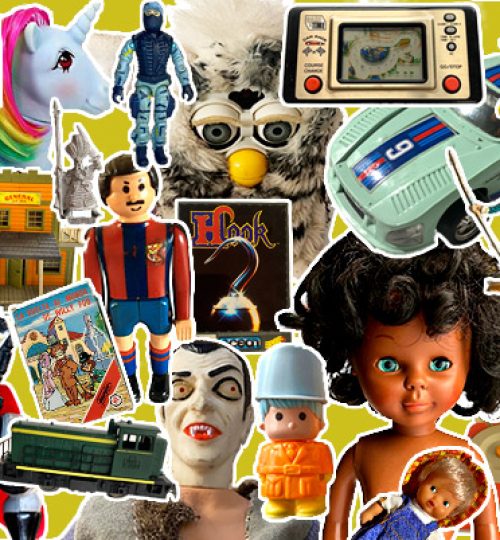 Compramos juguetes antiguos 8 Collage de objetos retro y vintage de los años 70, 80 y 90: juguetes, discos, electrónica, ropa deportiva, revistas, electrodomésticos, carteles y más.
