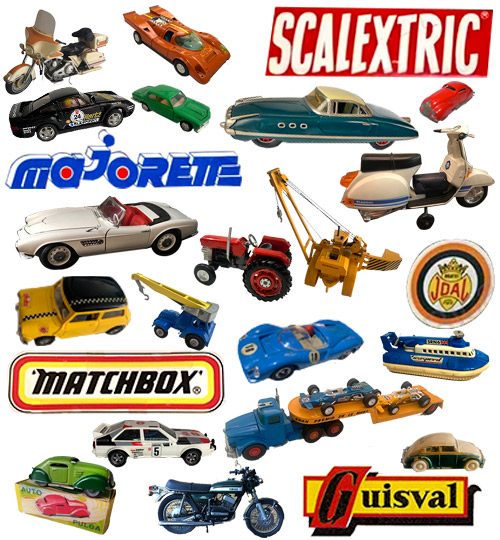 Qué compramos 7 Vehículos de juguete antiguos: coches Guisval, Matchbox, Majorette, motos, tractores, grúas, barcos y Scalextric clásicos de colección.